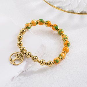 3/$35 Tree Charm 18K Gold Plated Beads Bracelet Orange Green Stainless Steel